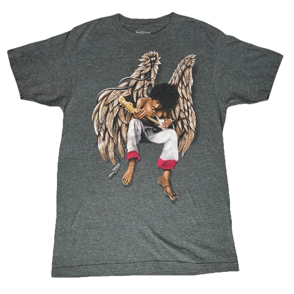Jimi Hendrix Angel Wings T-Shirt Licensed Purple Haze Properties Gray‎ S